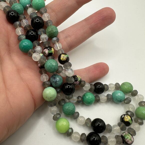 20" Double stranded stone, ceramic and cloisonné beaded necklace! - Picture 6 of 14